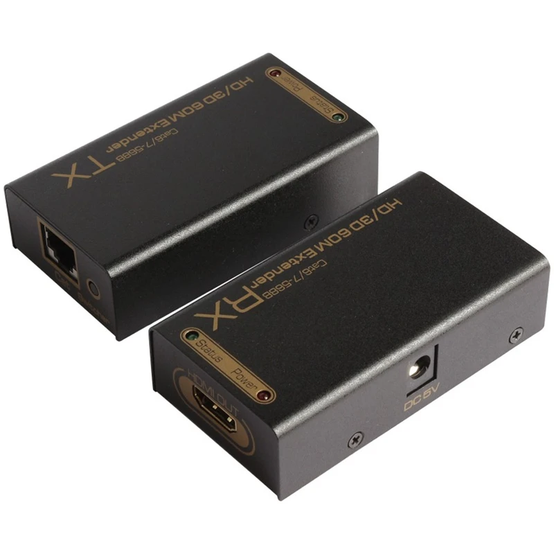 HDMI удлинитель 60 м Cat5E/6 3D высокое разрешение аудио и видео синхронная передача расширитель один сетевой кабель EU Plug