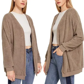 

Women's Fashion Hooded Teddy Coat Long Sleeve Lambswool Faux Fur Coat Women Autumn Winter Cardigan Plush Fur Fluffy Jacket