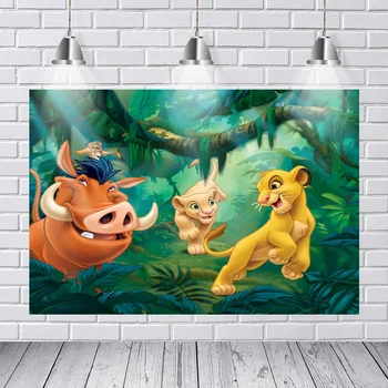 

Forest Cartoon Lion King Photography Backdrop for Photo Studio Boys 1st Birthday Party Backgrounds Customized 7x5ft Photo Studio