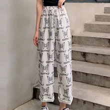 

2021 Summer New Wild Fashion Y2k Butterfly Print Student High Waist Casual Loose Loose Thin Wide-leg Trousers Punk Streetwear