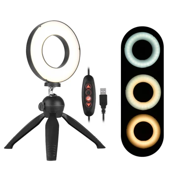 

Portable 4.6" LED Ring Light Lamp 3 Light Mode Dimmable Brightness with Mini Tripod Stand Selfie Ringlight for Vlog Photo Studio