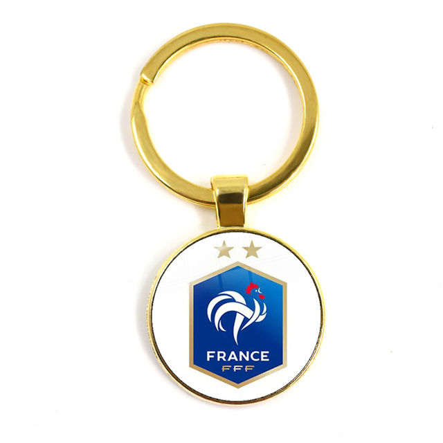 Football Team Emblem Keychain France Flag and Football Logo Key Ring Jewelry European Football Funs Cool Men Gift