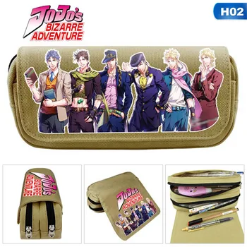 

JoJo's Bizarre Adventure Printing Pencil Bag Pen Case Students High-capacity Double Zipper Leather Cosmetic Stationery Gift