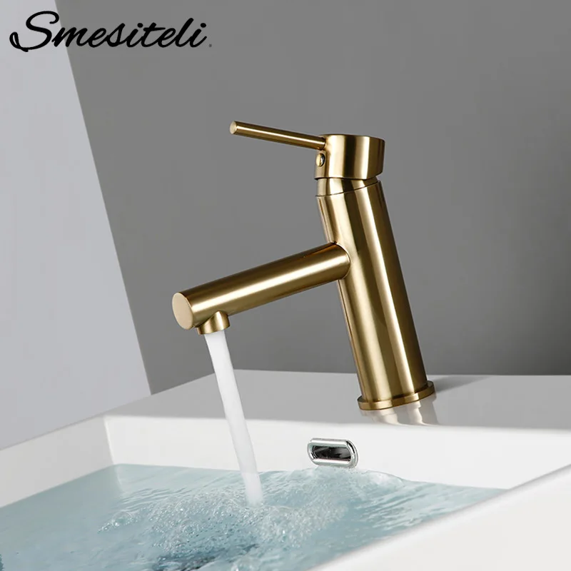 Smesiteli Wholesale Bathroom Faucet Brushed Gold Deck Mounted Single Hole Single Handle Hot And Cold  Washbasin Faucet Smesiteli Wholesale Bathroom Faucet Brushed Gold Deck Mounted Single Hole Single Handle Hot And Cold  Washbasin Faucet