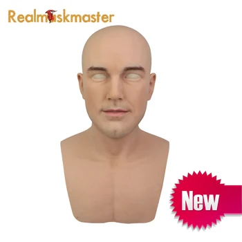 شراء Realmaskmaster الجلد الحقيقي هالوين الذكور اللاتكس واقعية الكبار سيليكون قناع الوجه الكامل للرجل تأثيري الوثن الطرف