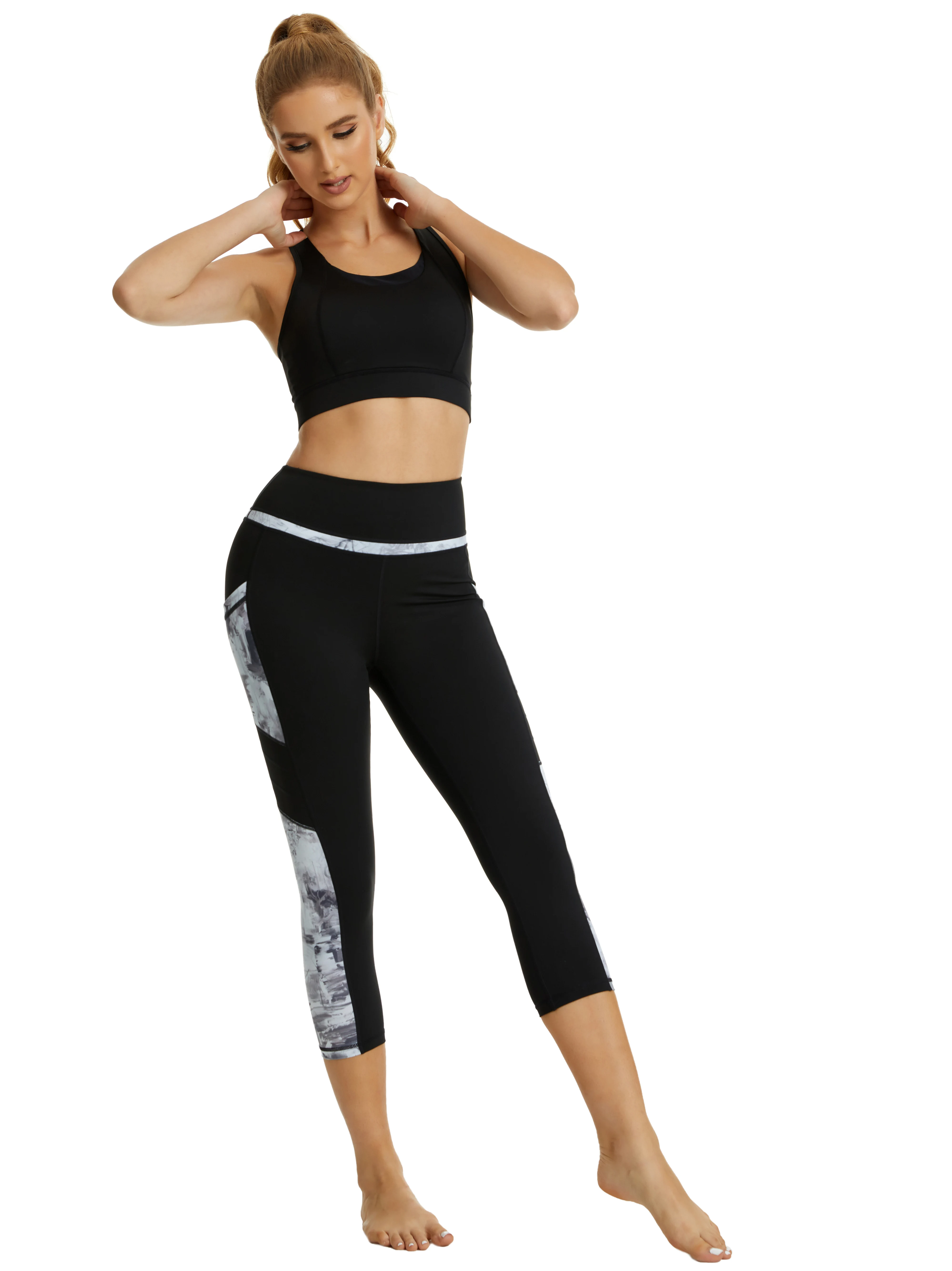 Womens Pocket Workout Stretch Yoga Leggings Tight Yoga Fitness Running Crop Pants 