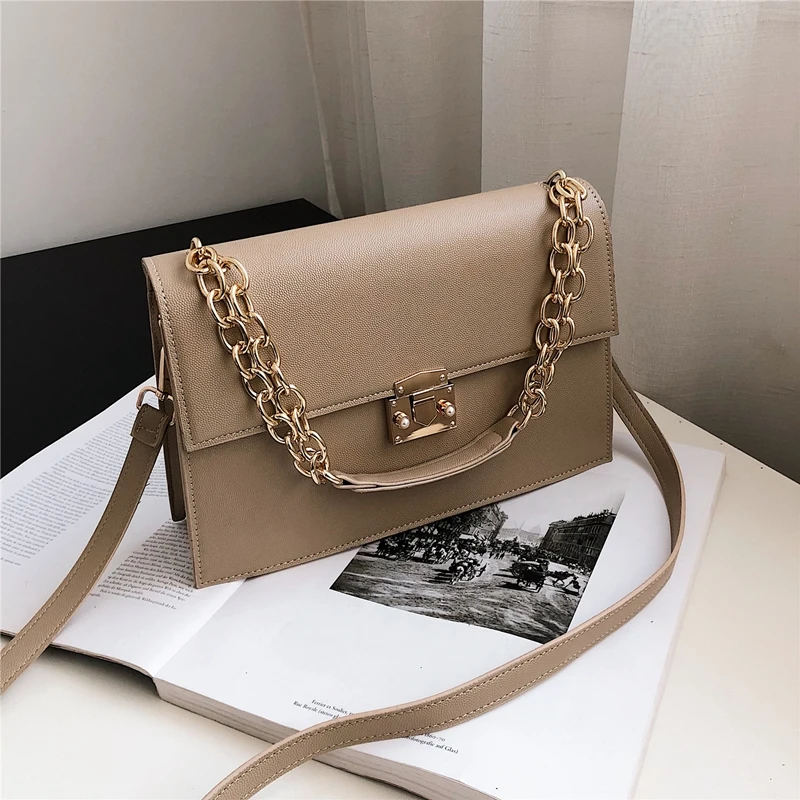

Burminsa Square Chain Shoulder Bags For Women Large Capacity Work Briefcase Bags High Quality Lock Crossbody Bags 2020 Winter