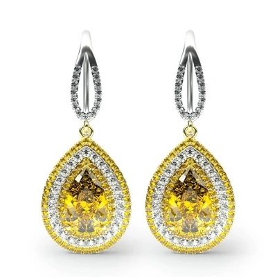 yellow earrings PANSYSEN, изысканная 925 пробы серебряная капля, красный рубин, ожерелье, серьги, кольцо, ювелирные наборы, женский свадебный ювелирный набор, подарок - Цвет камня: yellow earrings