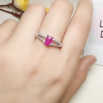 

Per jewelry Natural real sapphire or ruby or emerald ring Simple style Free shipping 0.6ct gemstone 925 sterling silver T205112