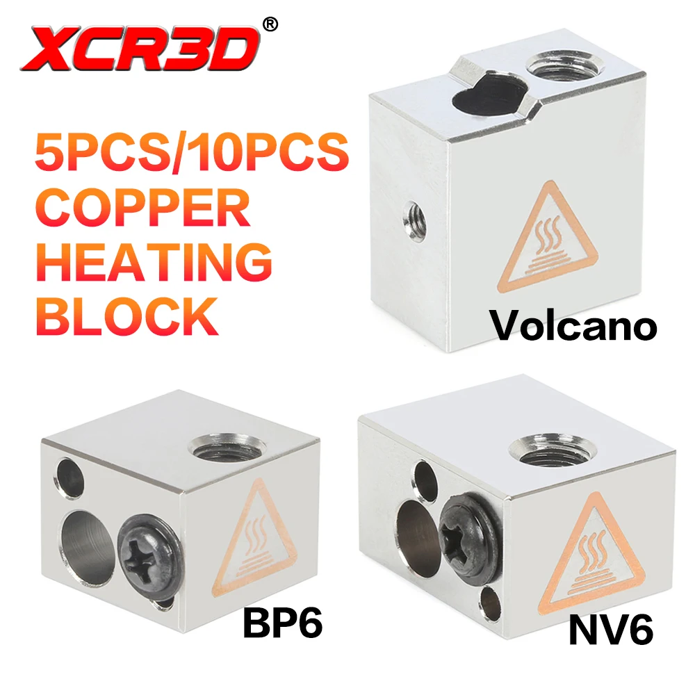 XCR 3D Printer Parts 5/10pcs Copper Heating Block BP6 NV6 Volcano Heater Block PT100 for E3D V6 Hotend Nozzles Titan Extruder 10pcs 3mm thickness heated block protection cotton heat insulation part for mk8 mk9 extruder 3d printer high temperature cotton