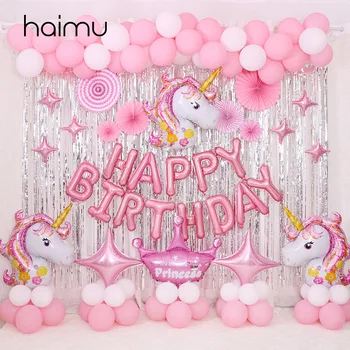 

Unicorn Theme Letter Balloon Children's Birthday Party Decorations Foil Balloons Latex Baby Shower Birthday Decor Supplies