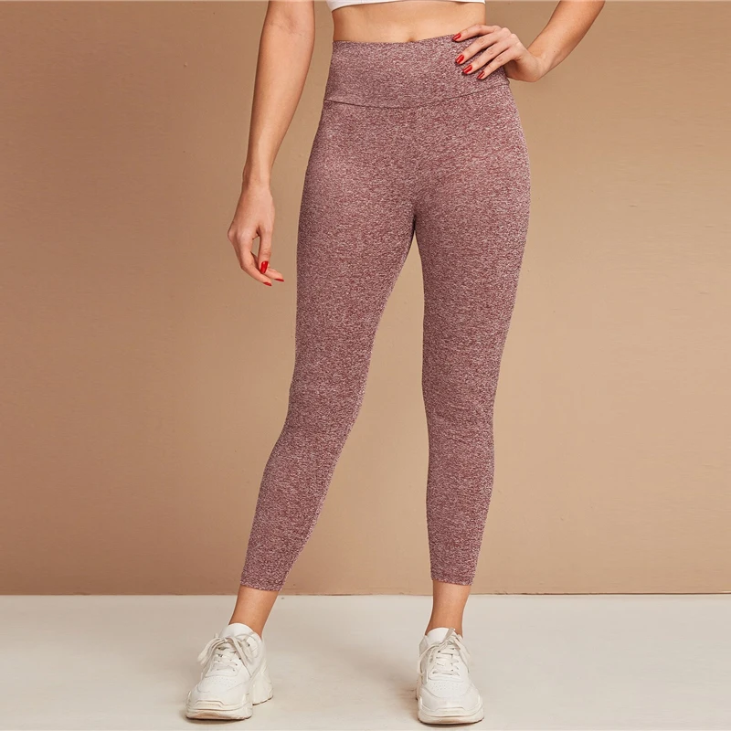 SHEIN Бордовые леггинсы с широким поясом, Женские Летние Осенние эластичные повседневные укороченные Леггинсы со средней талией