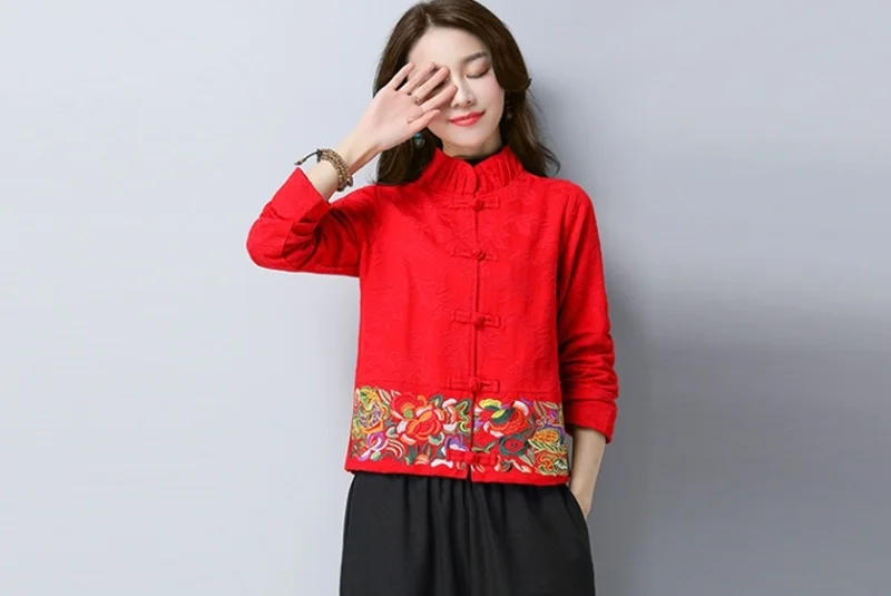 Cheongsam Топ Ципао традиционная Cheongsam Восточная китайская одежда для женщин топы с длинными рукавами традиционная китайская Ципао TA2146