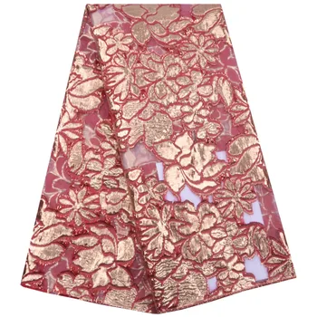 

New Arrival 2020 Red French Gilding Lace Fabric 5 Yards African Lace Fabric For Party Bridal Materials Nigerian Mesh Lace A1846