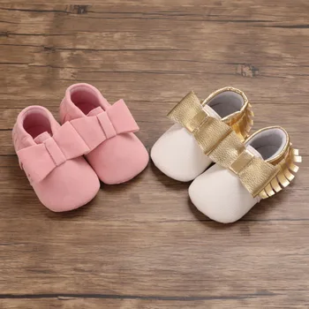 

Newborn Baby Girl Shoes PU Suede Leather Bow Fringe Newborn Baby Moccasins Shoes Soft Soled Non-slip Crib First Walker For Baby