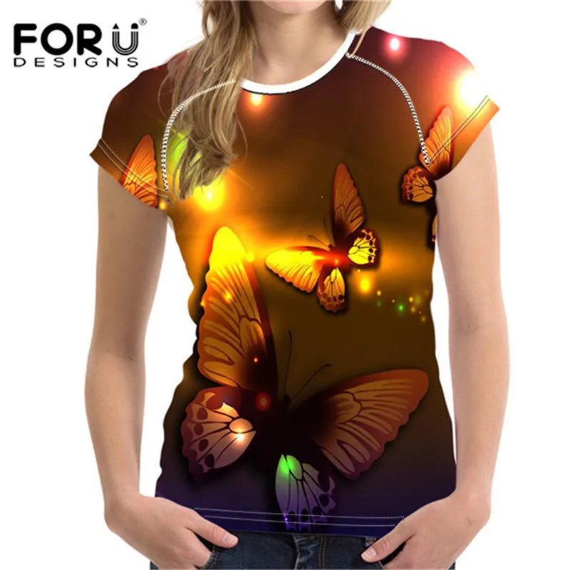 FORUDESIGNS/Новинка; принт бабочки; женский с коротким рукавом; футболка; Модные женские футболки; мягкий комфортный топ; футболки; футболка - Цвет: H2765BV