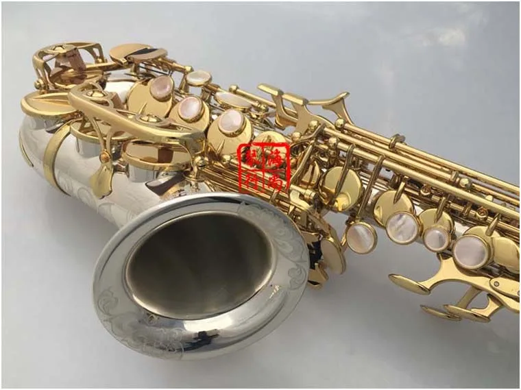 Бренды изогнутый саксофон сопрано SC-9937 серебрение латунь саксофон профессиональный инструмент рупора Производительность