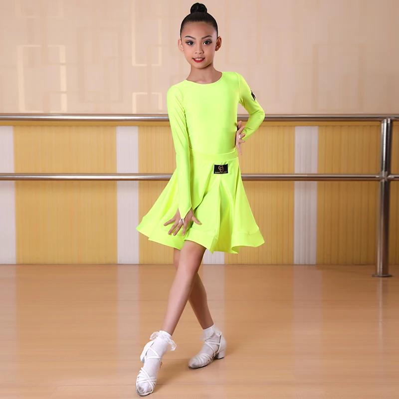 Новое неоново-зеленое латинское танцевальное платье для девочек танцевальный трико+ юбка платье для румбы тренировочная одежда костюм для соревнований платья для латиноамериканских танцев BL2531 - Цвет: As Picture