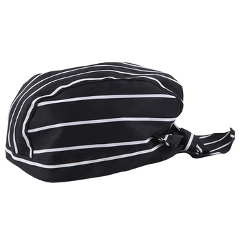 

Catering Kitchen Cook Baker Waiter Cap Hat Chef Headwrap Skull Caps - Black and White Stripes