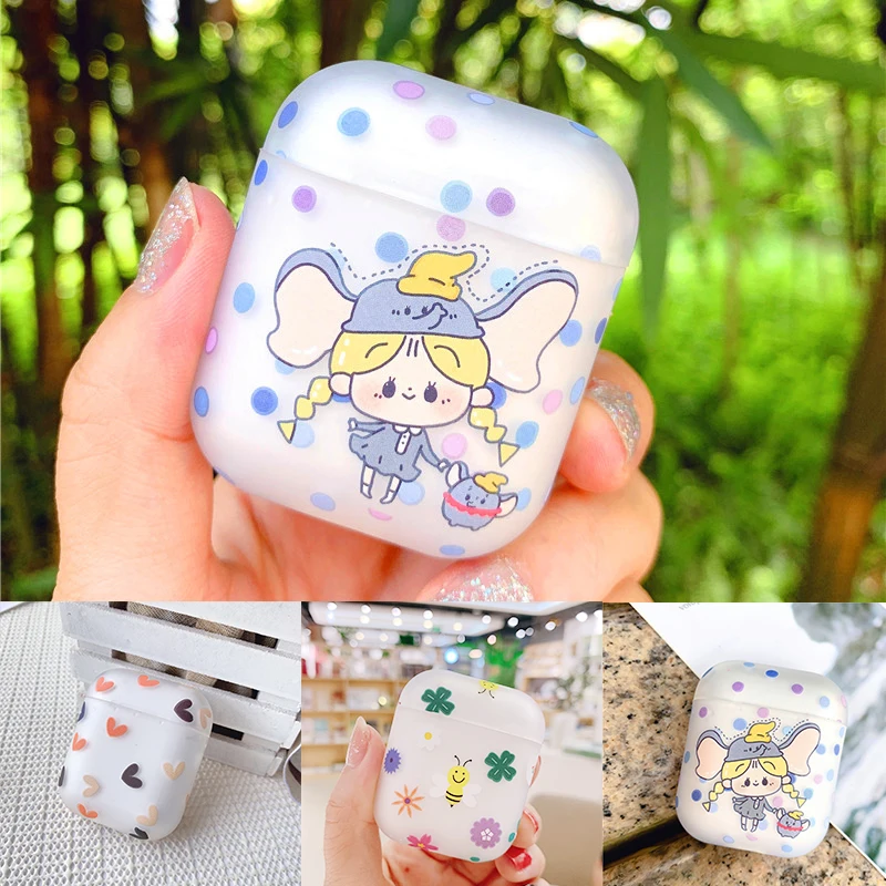 

For AirPods Case Transparent Cute Cartoon silicon Protective Case luxury clear headphone Cover For Air pods 2 Earphone Case