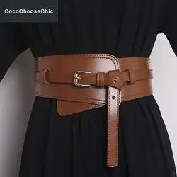 Split Leather Belt Women 2021 Winter Down Coat Belts Fashion Black Brown Wide Belts Luxury Corset