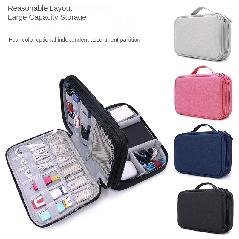 

Double-layer 23.5*17*8cm Handbag Zipper Case Bags Headset Organizer Hard Disk Data Cable Houseware Digital protectiveStorage Bag
