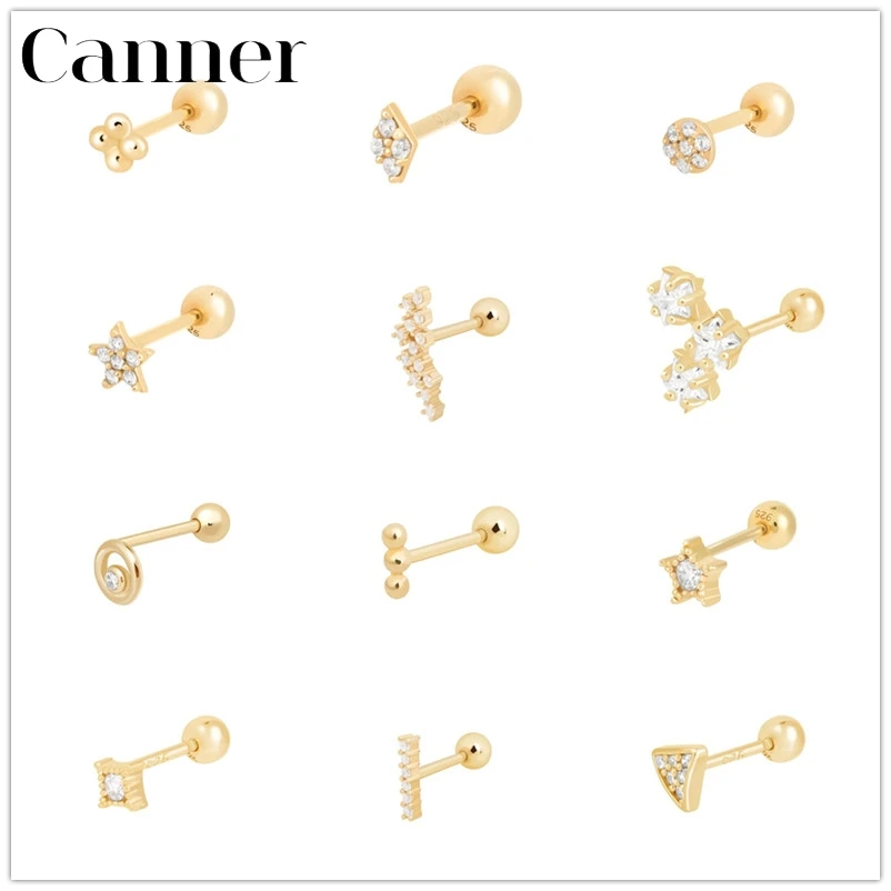 Canner 1 par 925 pendientes tipo botón de plata fina para las mujeres joyería fina hélice lindo pequeño Piercing para cartílago pendientes de botón pendientes W5