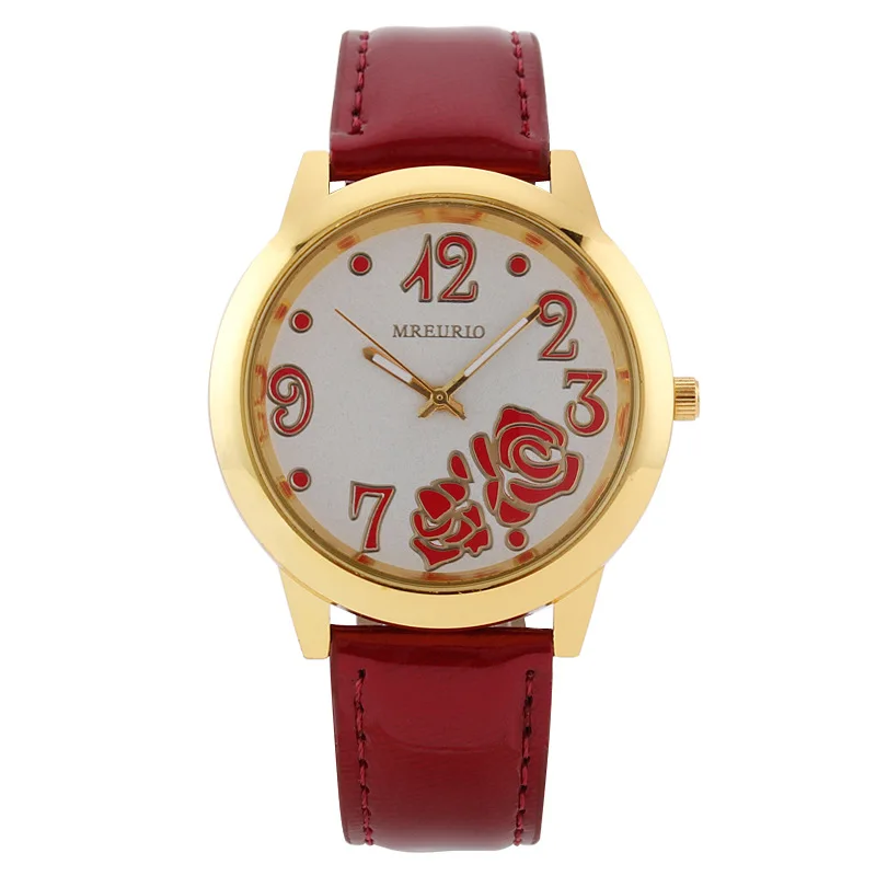 

Hot Selling Export Ladies' Watch Women's with Numbers Rose Flowers Fashion Leather Belt Quartz