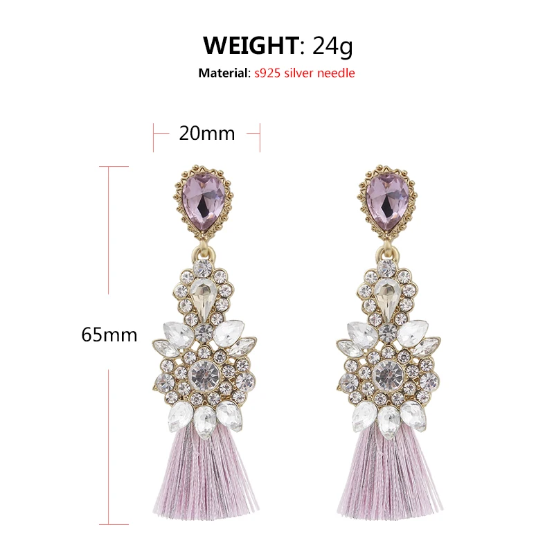 AE CANFLY Full Rhinestone Long Thread Tassel Earrings Temperament oorbellen Big Statement Earring Fashion Jewelry EX551|tassel earrings|thread