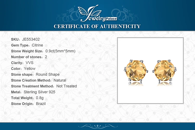 JewelryPalace 0.9ct натуральный цитрин серьги гвоздики 925 пробы серебряные серьги для женщин корейские серьги Модные ювелирные изделия