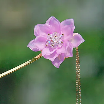 

Chinese Style Crystal Flower Tassel Hair Sticks Antique Design Metal Flower Hairpin Hair Accessories Vintage Jewelry