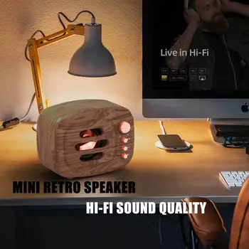 

Wireless Mini Retro Speaker Chargeable Bluetooth 5.0 Wood Grain Portable Speaker For Phone/PC/Laptop