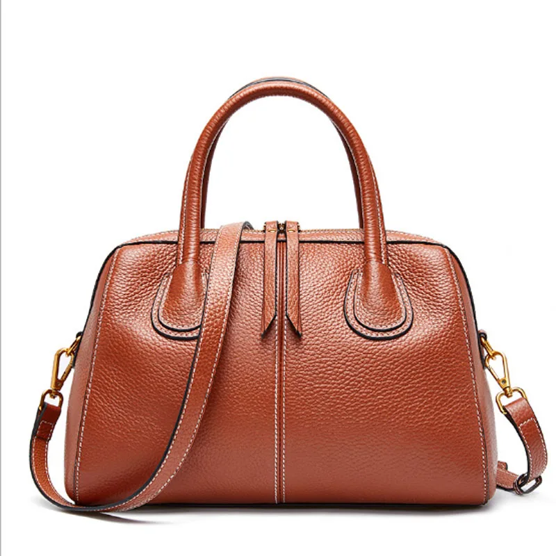 Lady real leather bag pillow bag handbag autumn winter female style head layer cowhide litchi grain one shoulder cross bag
