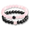 2Pcs/Set Natural Stone Pink Black Beads Couple Distance Bracelet For Men Women Strand Bracelets Bangles Yoga Lover Jewelry Gifts ► Photo 1/6