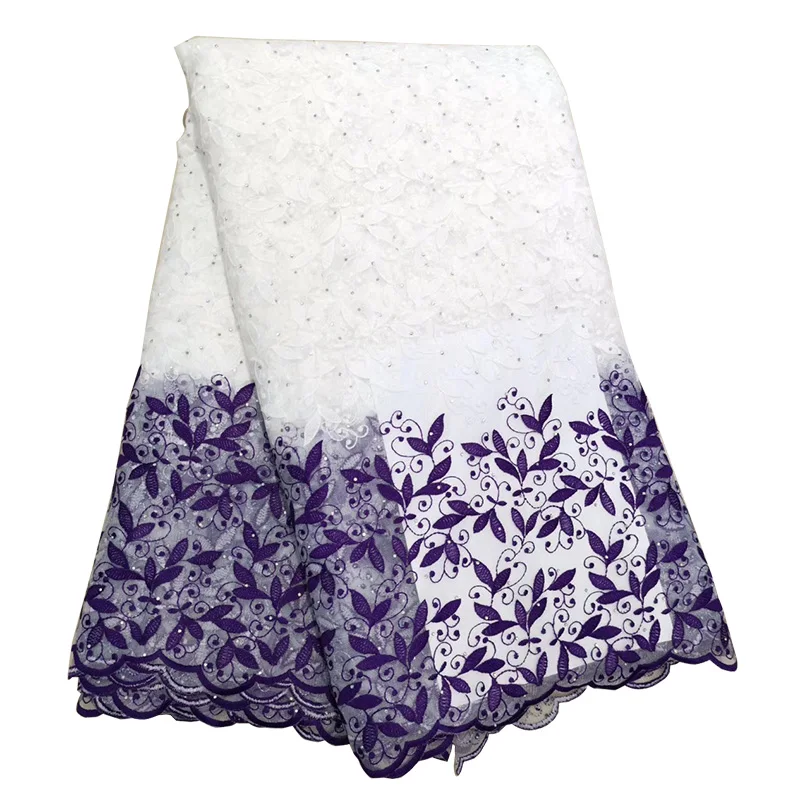

Latest Purple African Net Lace Fabric For Wedding Dress Embroidered Nigerian Lace Swiss Voile Lace in Switzerland with Beads