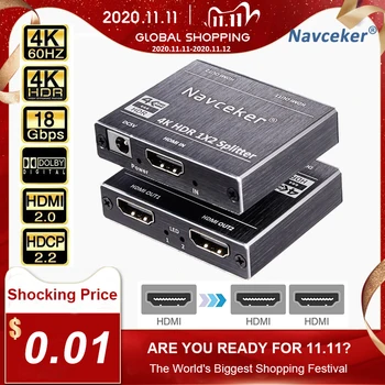 

ProAV 4K UHD HDMI Splitter 2.0 1x2 HDMI 2.0 Splitter HDCP 2.2 HDR Splitter HDMI 2.0 4K HDMI2.0 Splitter For Blu-ray DVD PS3 PS4
