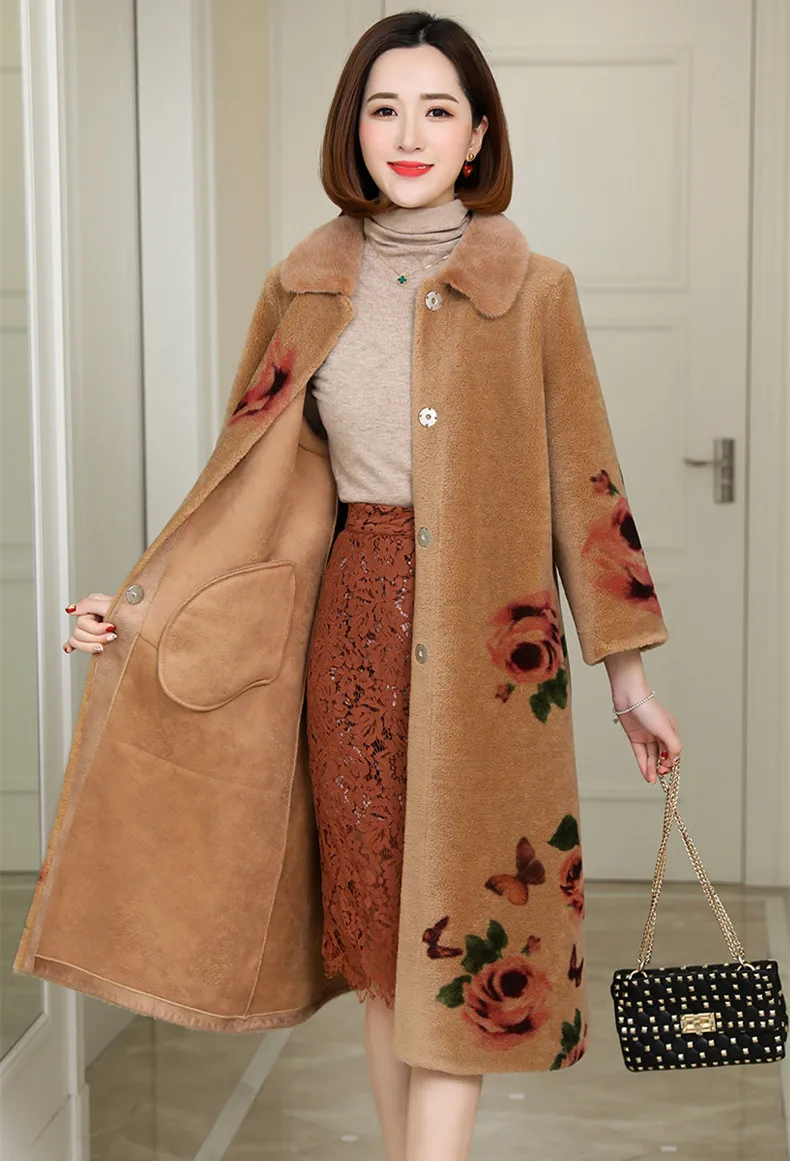 Женская зимняя шуба из натурального овечьего меха, Женская длинная куртка с воротником из натурального меха норки, верхняя одежда, пальто, M-XXL