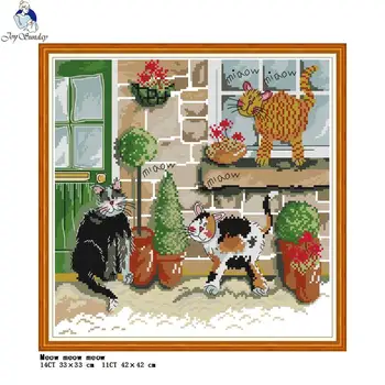 

Three cats cross stitch kit cute cartoon animals 14ct11ct count print canvas full set of DIY embroidery home decoration painting