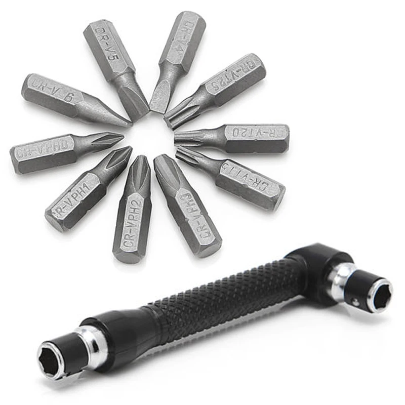 DWZ 10 in 1 Angle Head L-shaped Twin Wrench Driver Torx Flat Socket Screwdriver Bit
