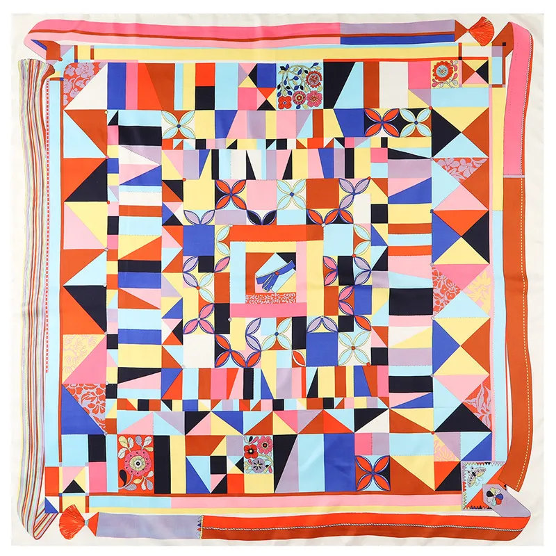 POBING Silk Scarf Women Large Shawls Geometric Stoles Square Bandana Luxury Kerchief Hijab Scarf Female Foulards 130CM 2