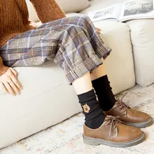 Осенне-зимние новые женские толстые носки с двойной иглой и вышивкой головы тигра Gao Luokou, однотонные носки без пятки с вертикальной полоской