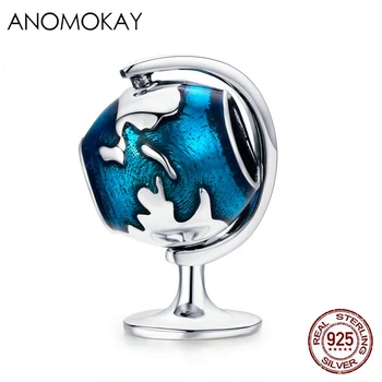 

Anomokay Authentic 925 Sterling Silver Tellurion Blue Enamel Charm Beads fit Bracelet & Necklaces Dark Blue Globe S925 Jewelry