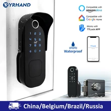 Keine Verdrahtung Wasserdicht Wifi Fingerprint Rim Lock Smart Karte Digitale Code Elektronische Türschloss Für Home Security Einsteckschloss