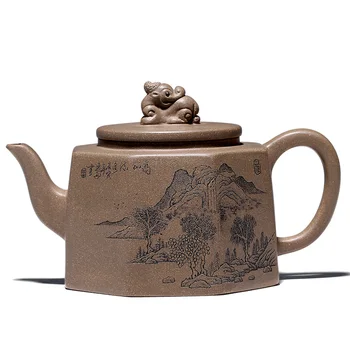 

authentic GuYue hall famous recommended all hand kung fu tea set the teapot penghu-glance mud eight side benevolent