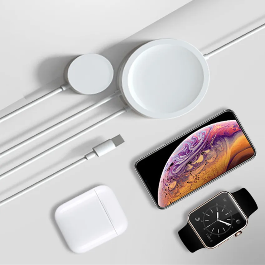 Зарядное устройство для часов AirPods QI Беспроводная зарядка 3в1 2в1 беспроводной зарядный кабель для Apple Watch iPhone X XR Airpods Watch 2 3 4 - Цвет: 3in1