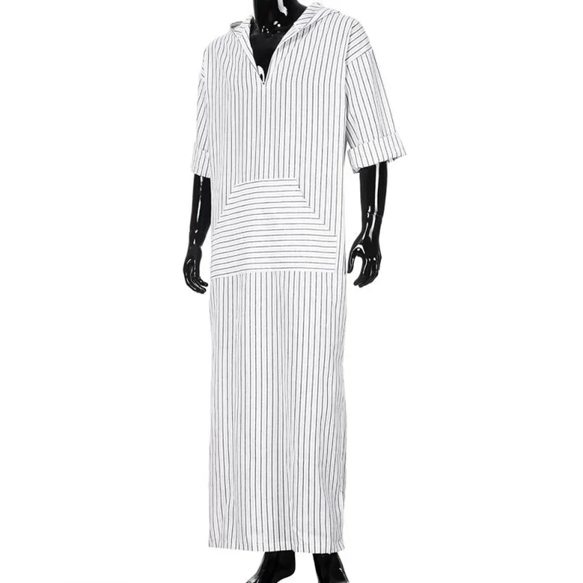 Саудовская Аравия Мужская мусульманская джубба с капюшоном в полоску v образным