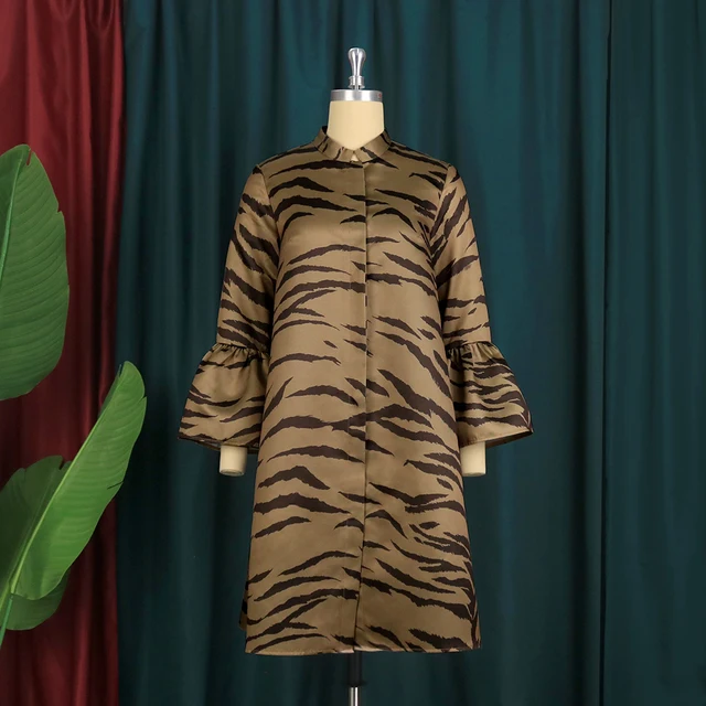 Long Sleeve tiger Printed Loose Casual Dress 2
