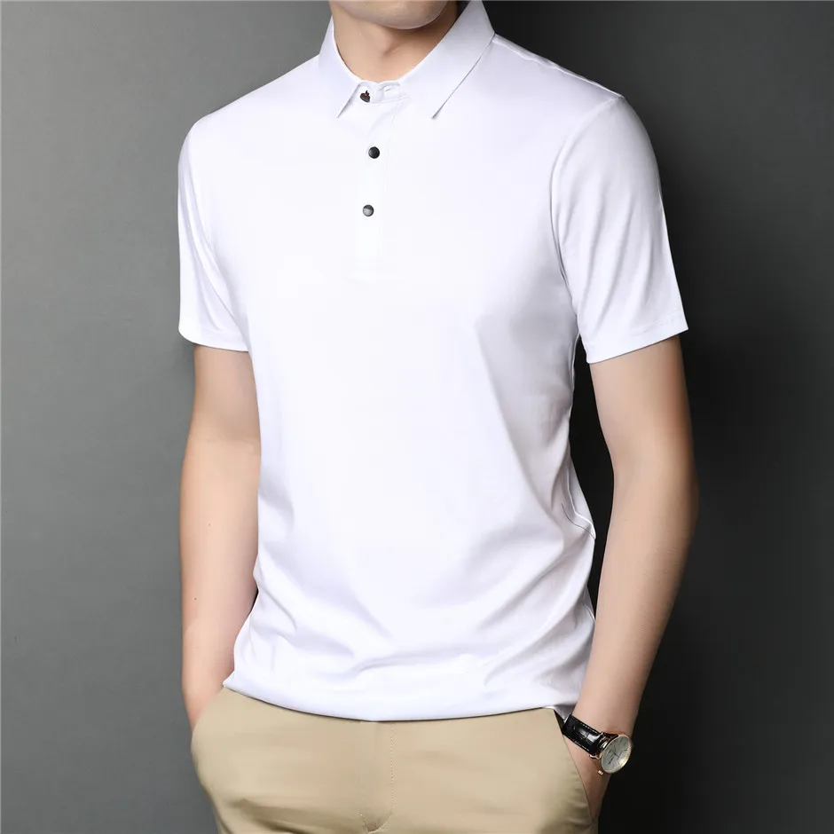 Summer Classic Pure Color Casual Short Sleeve 100% Cotton Polo-Shirt ...