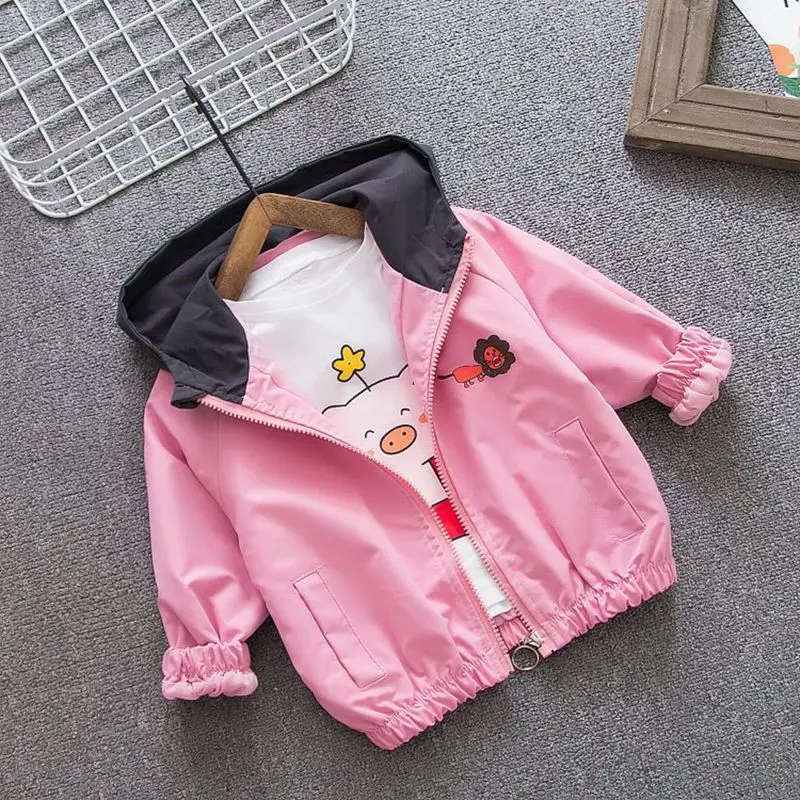 Pink Милое осеннее пальто-Тренч для девочек Детская верхняя одежда с длинными рукавами и капюшоном с изображением Льва для маленьких детей кардиган, MT1692 - Цвет: Pink
