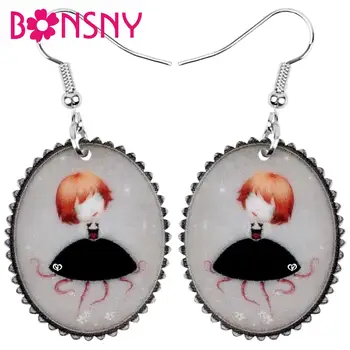 

Bonsny Acrylic Octopus Skirt Girl Doll Earrings Round Drop Dangle Jewelry For Women Girls Teens Kids Charm Gift Hot Sale Bulk